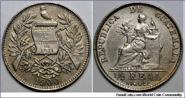 Guatemala, 1900 1/2 Real, KM#176.