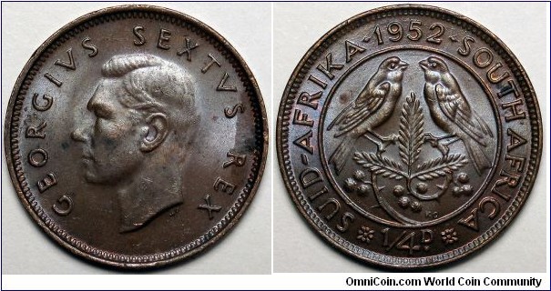 South Africa, 1952 1/4 Penny, KM#32.2.
