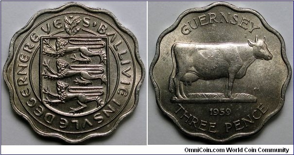 Guernsey, 1959 3 Pence, KM#18.