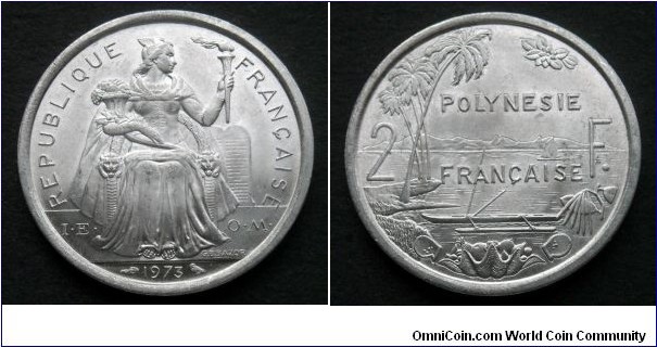 French Polynesia 2 francs. 1973 (I.E.O.M.)