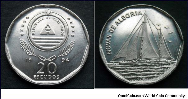 Cape Verde 20 escudos.
1994, Sailship 
