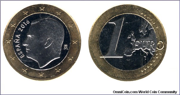Spain, 2 euros, 2016, Ni-Brass-Cu-Ni, bimetallic, 23.25mm, 7.5g, King Juan Carlos I.