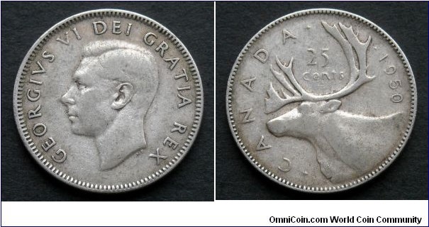 Canada 25 cents.
1950, Ag 800.
