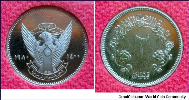Sudan 2 qirsh from 1980 Proof set.
Royal Mint, London.