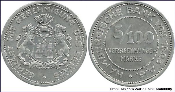 Germany-Hamburg 5/100 Mark 1923 (Notgeld)