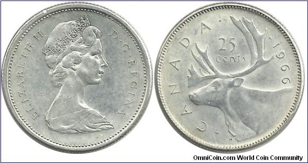 Canada 25 Cents 1966H
