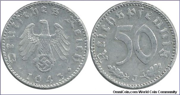 Germany-Nazi 50 Reichspfennig 1943J