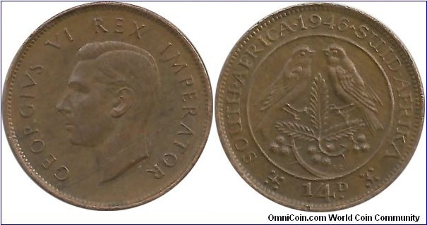 SouthAfrica-British ¼ Penny 1946