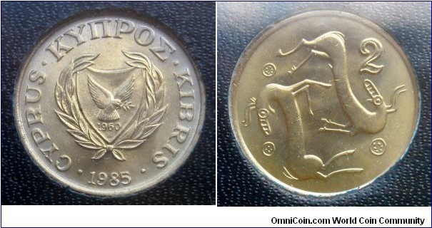 Cyprus 2 cents from 1985 mint set. 