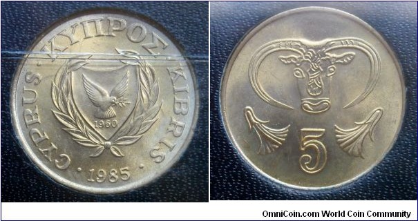 Cyprus 5 cents from
1985 mint set.