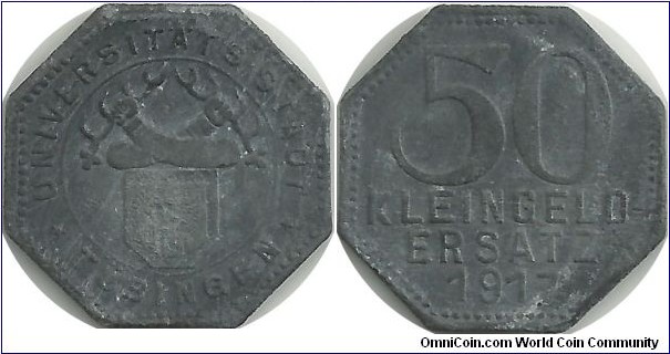 Germany-Universitats Stadt Tübingen 50 Pfennig 1917(Kleingeld Ersatz)