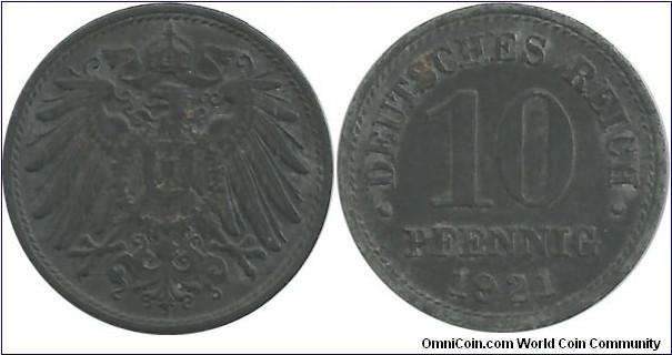 Germany-Weimar 10 Pfennig 1921(Zn)