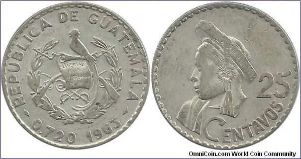 Guatemala 25 Centavos 1963
