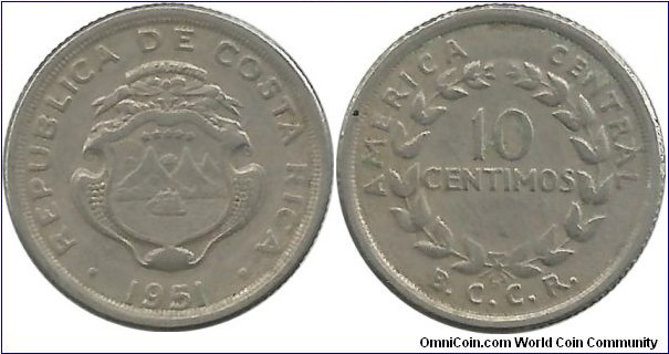 CostaRica 10 Centimos 1951(P)