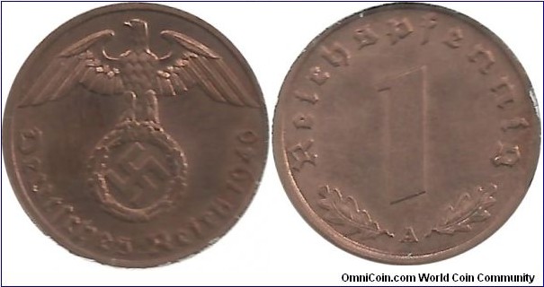 Germany-Nazi 1 Reichspfennig 1940A (Struck: 1936-1940)