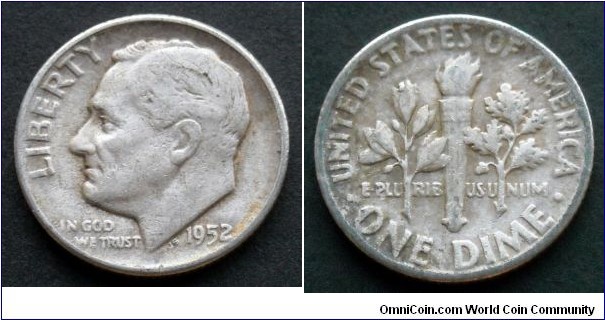 1952 Roosevelt dime.
Ag 900.