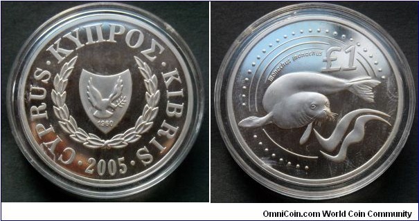 Cyprus 1 pound.
2005, Cyprus Wildlife - Mediterranean monk seal (Monachus monachus) Cu-ni. Proof. Mintage: 6.000 pieces.