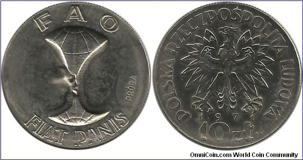Poland 10 Złotych 1971-FAO (PRÓBA)2