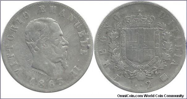 Italy-Kingdom 2 Lire 1863N (I clean this coin)