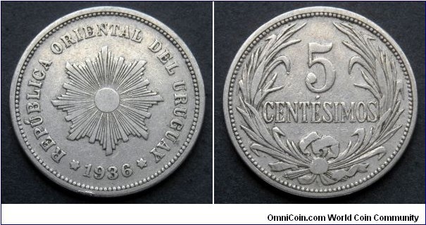 Uruguay 5 centesimos.
1936 (A) Struck in Austria.