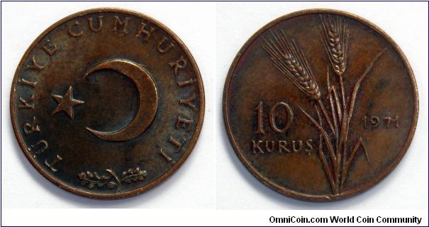 Turkey 10 kurus.
1971