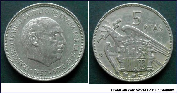 Spain 5 pesetas.
1957 (1962)