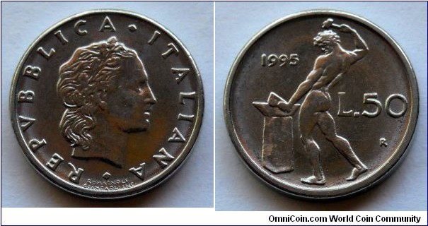 Italy 50 lire.
1995, Diameter; 16,55 mm.