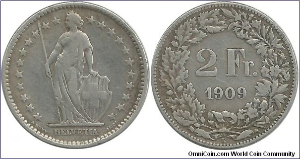 Switzerland 2 Francs 1909B
