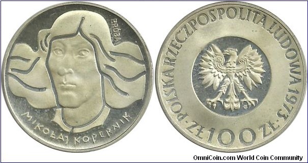 Poland 100 Złotych 1973-Mikołaj Kopernik (PRÓBA)