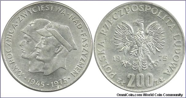 Poland 200 Złotych 1975 - Victory Over Fascism 30th Year