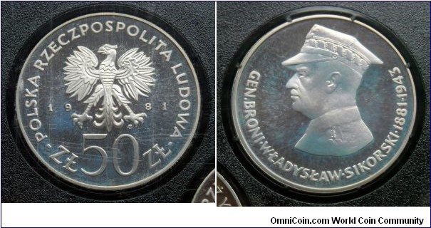 Poland 50 złotych.
1981, General Władysław Sikorski. Proof. Mintage: 5.000 pieces.