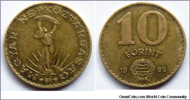 Hungary 10 forint.
1985