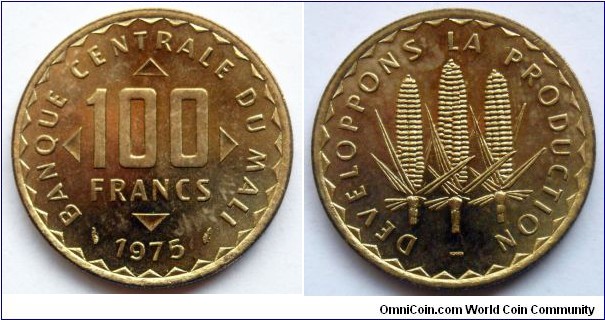 Mali 100 francs.
1975, F.A.O. (II)