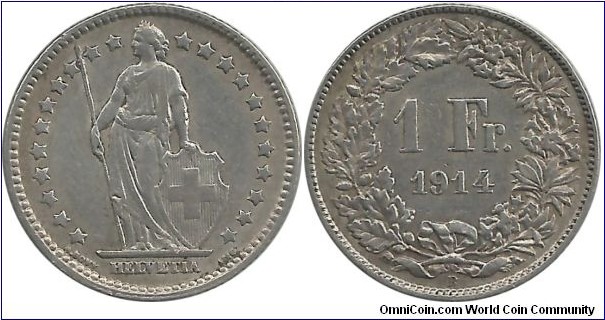 Switzerland 1 Franc 1914B