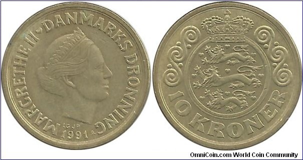 Denmark 10 Kroner 1991