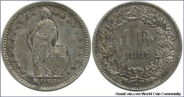 Switzerland 1 Franc 1887B