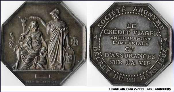 silver jeton struck  in 1860 for `Le Credit Viager, a french life assurer