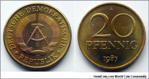 German Democratic Republic (East Germany) 20 pfennig. 
1987, Very rare year.