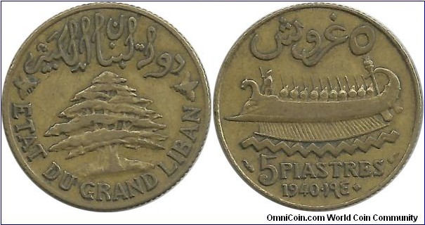 Lebanon 5 Piastres 1940