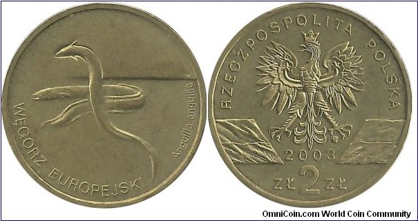 Poland 2 Zlote 2003-European Eel (Anguilla anguilla)