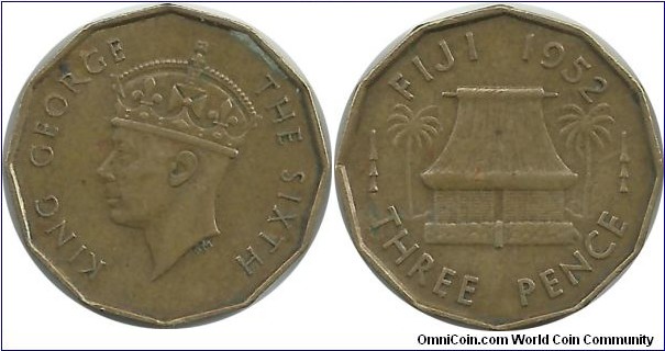 Fiji 3 Pence 1952