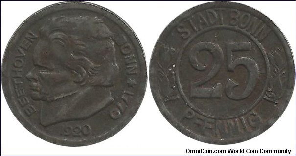 Germany-Bonn (Rhineland) 25 Pfennig 1920 (Notgeld) -Fe-