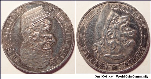 AR WW1 German reversible satirical medal portraying the allies: Britain, Belgium, Russia and France. Inscription on obverse: 