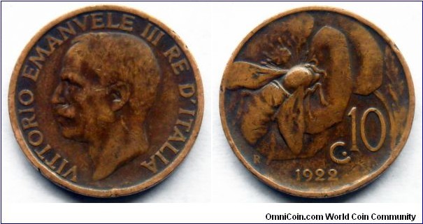 Italy 10 centesimi.
1922 (II)