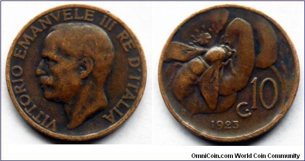 Italy 10 centesimi.
1923 (IV)