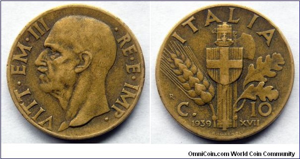 Italy 10 centesimi.
1939, Bronzital