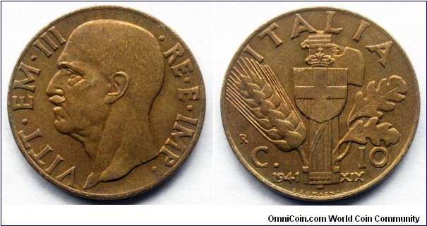 Italy 10 centesimi.
1941, Bronzital (III)