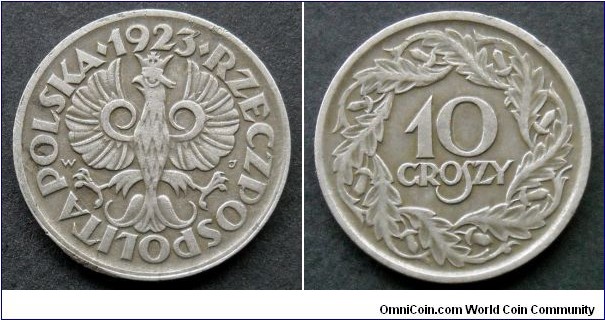 Poland 10 groszy.
1923, Ni.