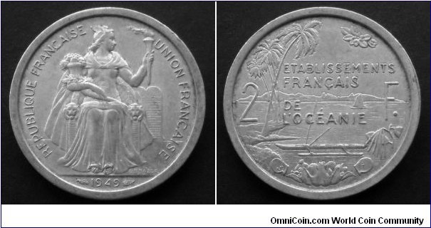 French Oceania 2 francs.
1949