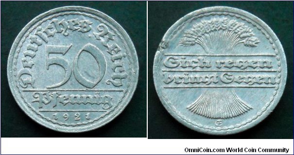 Germany (Weimar Republic) 50 pfennig.
1921 (E)